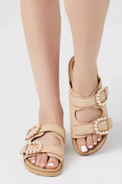 Faux Pearl Dual-Buckle Sandals