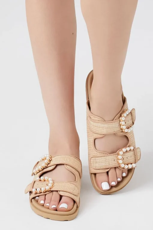 Faux Pearl Dual-Buckle Sandals