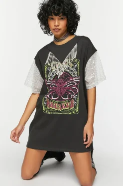 Faux Pearl Fringe Graphic T-Shirt Dress