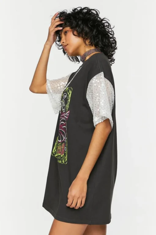 Faux Pearl Fringe Graphic T-Shirt Dress