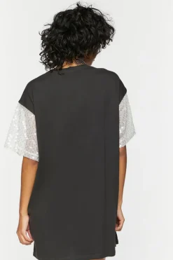 Faux Pearl Fringe Graphic T-Shirt Dress