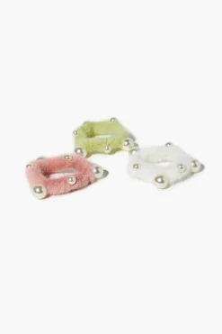 Faux Pearl Fuzzy Hair Tie Set