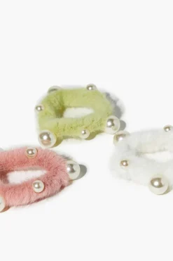 Faux Pearl Fuzzy Hair Tie Set
