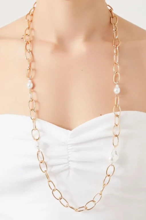 Faux Pearl Link Chain Necklace