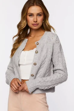 Faux Pearl-Button Cardigan Sweater