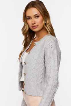 Faux Pearl-Button Cardigan Sweater