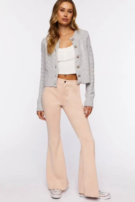 Faux Pearl-Button Cardigan Sweater