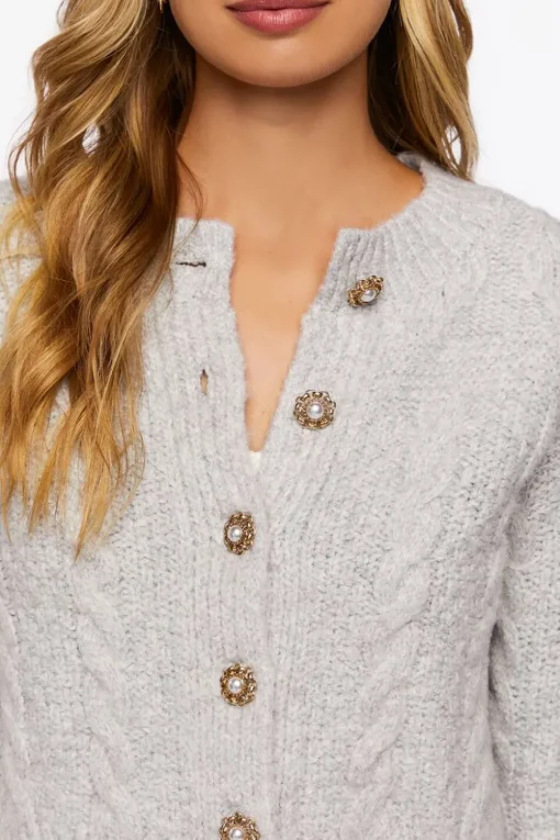 Faux Pearl-Button Cardigan Sweater