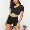 Faux Pearl-Trim Crop Top