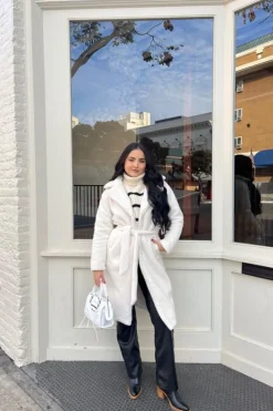 Faux Shearling Belted Coat