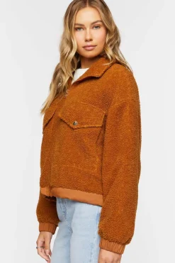 Faux Shearling Zip-Up Bomber Jacket