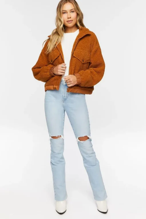 Faux Shearling Zip-Up Bomber Jacket