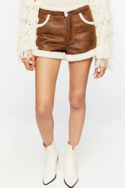 Faux Shearling-Trim Shorts