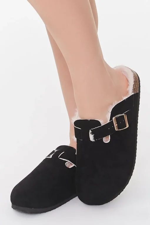 Faux Suede Buckled Mules