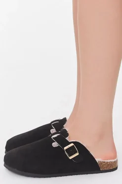 Faux Suede Buckled Mules