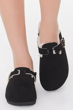 Faux Suede Buckled Mules