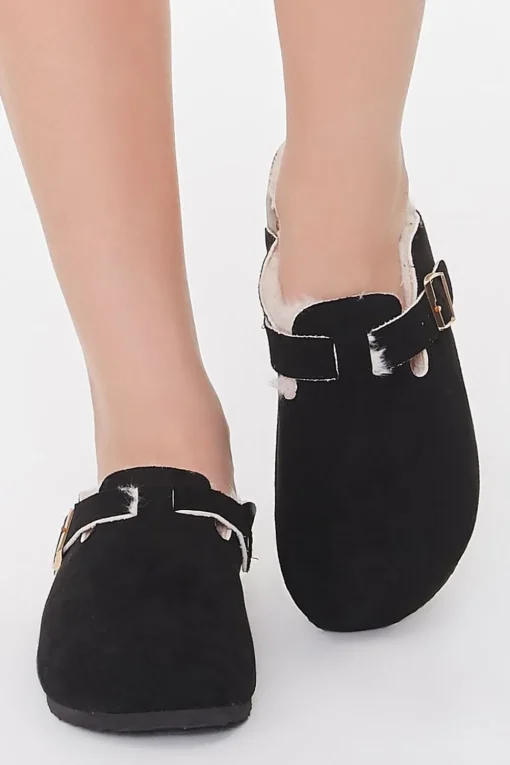 Faux Suede Buckled Mules