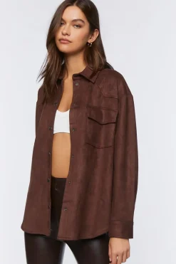 Faux Suede Dolphin-Hem Shacket