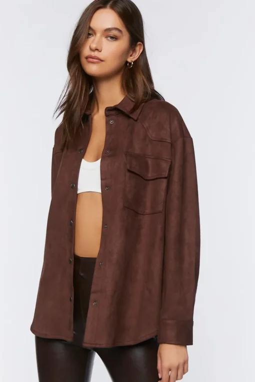 Faux Suede Dolphin-Hem Shacket