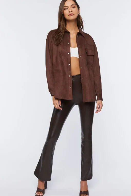 Faux Suede Dolphin-Hem Shacket