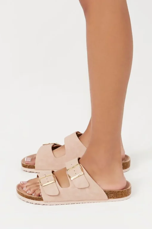 Faux Suede Dual Buckle Sandals