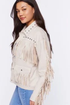 Faux Suede Fringe Trucker Jacket
