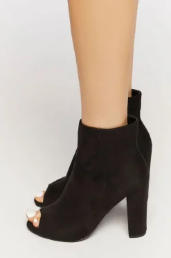 Faux Suede Peep-Toe Booties