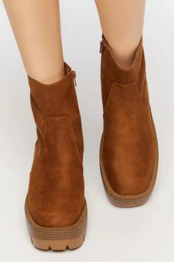 Faux Suede Platform Lug Booties