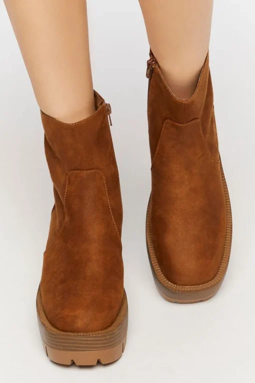 Faux Suede Platform Lug Booties