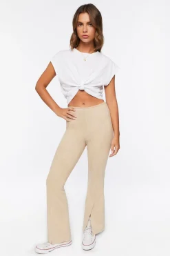 Faux Suede Split-Hem Flare Pants