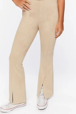 Faux Suede Split-Hem Flare Pants
