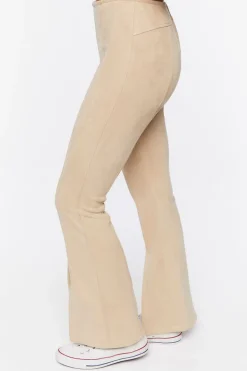 Faux Suede Split-Hem Flare Pants