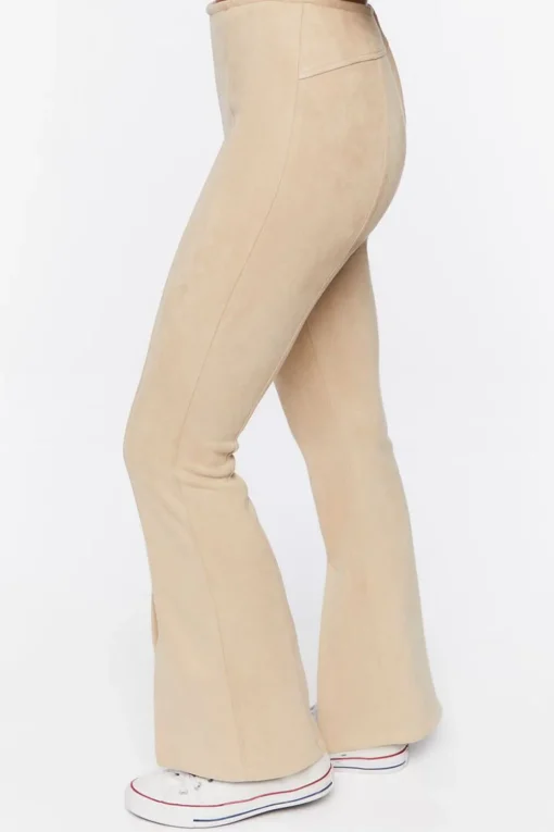 Faux Suede Split-Hem Flare Pants