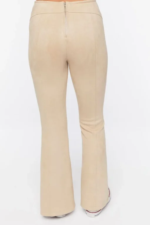 Faux Suede Split-Hem Flare Pants