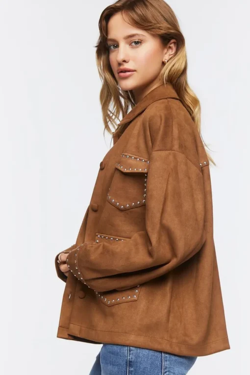 Faux Suede Studded Shacket
