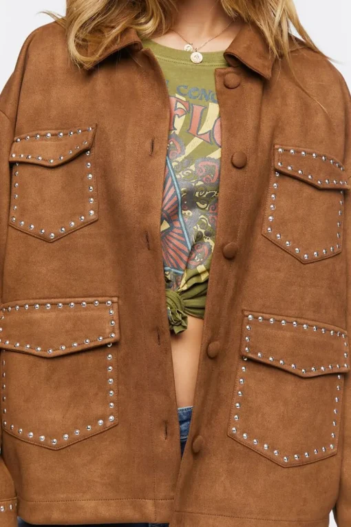 Faux Suede Studded Shacket
