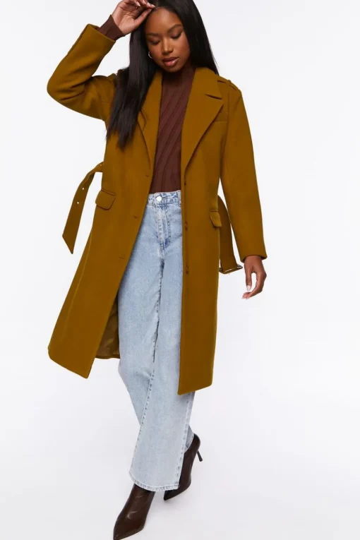 Faux Wool Belted Trench Coat
