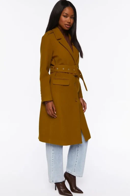 Faux Wool Belted Trench Coat