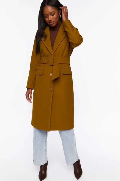 Faux Wool Belted Trench Coat
