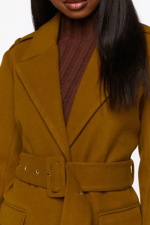 Faux Wool Belted Trench Coat