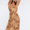 Feather Print Midi Dress