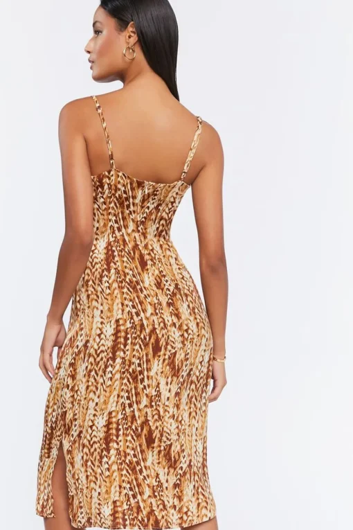 Feather Print Midi Dress