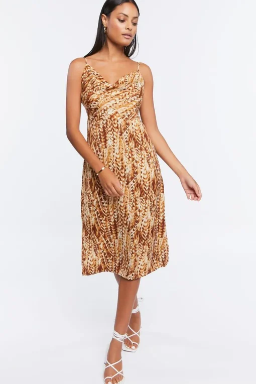 Feather Print Midi Dress
