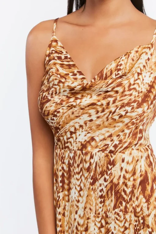 Feather Print Midi Dress