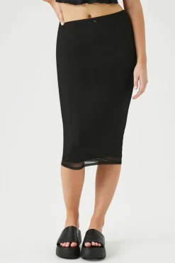 Fitted Mesh Midi Skirt