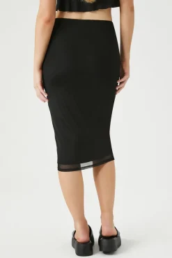 Fitted Mesh Midi Skirt