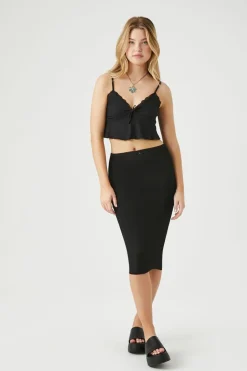 Fitted Mesh Midi Skirt