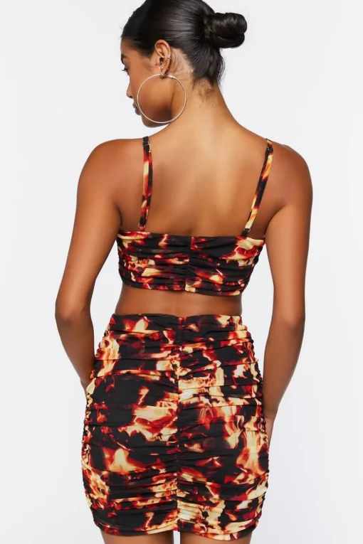 Flame Print Cropped Cami & Mini Skirt Set