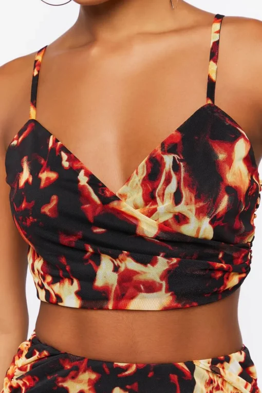 Flame Print Cropped Cami & Mini Skirt Set