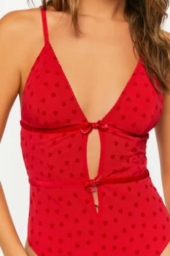 Flocked Heart Lingerie Bodysuit